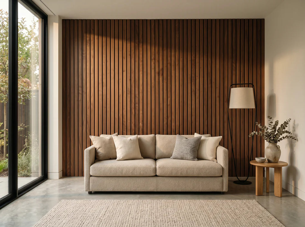 DeluraHome - Walnut Acoustic Wall Panel (2.7 m x 1.10 m)