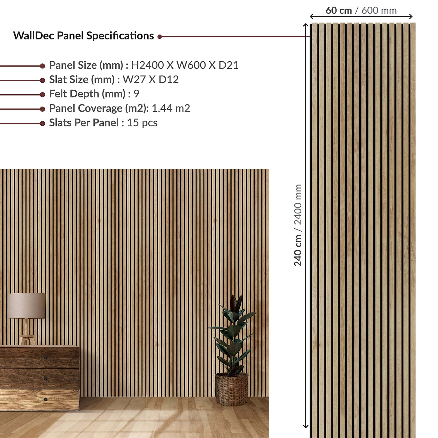 Natural Oak Wall Panel (240 x 60 cm)