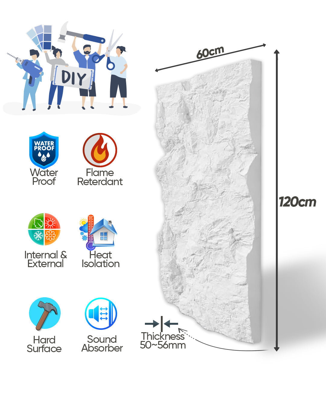 Iceberg Rock Stone Effect Wall Panels 120x60cm (47.24" x 23.62")