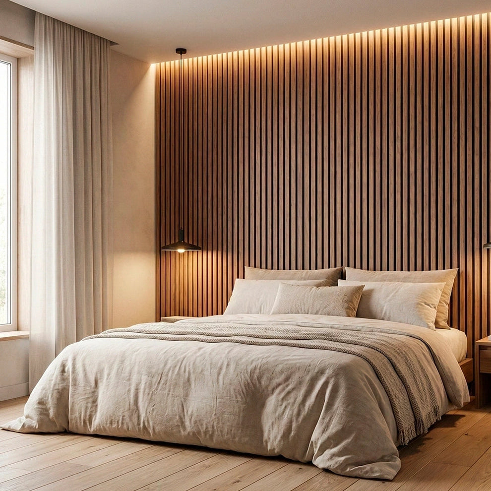DeluraHome - Walnut Acoustic Wall Panel (2.7 m x 1.10 m)