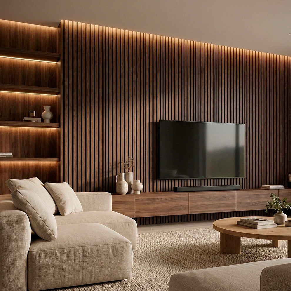 DeluraHome - Walnut Acoustic Wall Panel (2.7 m x 1.10 m)